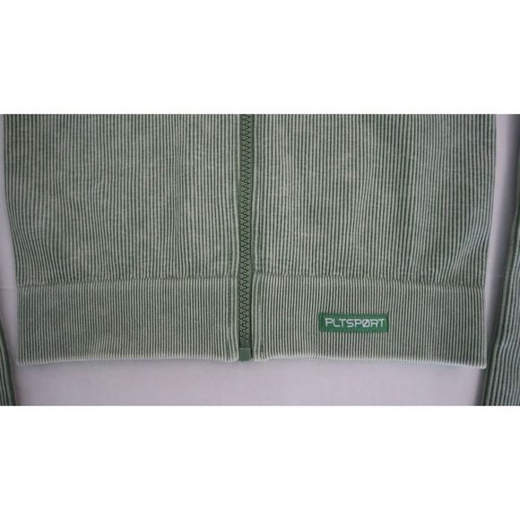 Pretty Little Thing Women's Sz M Green Seamless Ribbed Zip Up Crop Sports Jacket - Picture 3 of 5